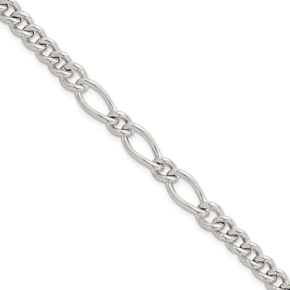 Sterling Silver Polished Mixed Curb Link 6.75" with 1" Ext Bracelet