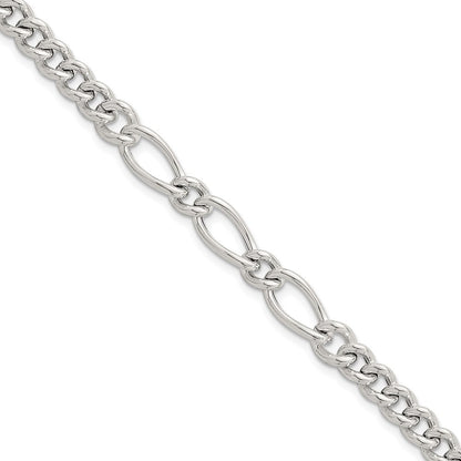 Sterling Silver Polished Mixed Curb Link 6.75" with 1" Ext Bracelet
