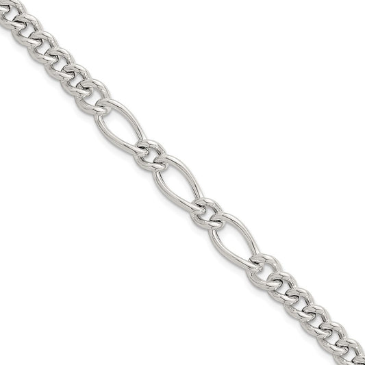 Sterling Silver Polished Mixed Curb Link 6.75" with 1" Ext Bracelet