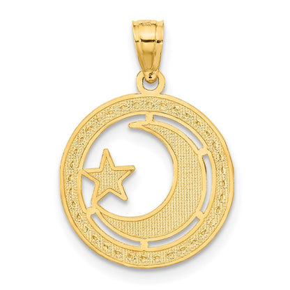 14k Yellow Gold Rhodium Star & Moon Pendant for Women