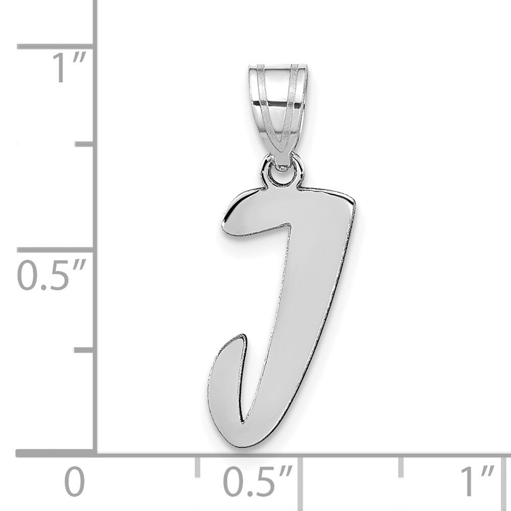 14k White Gold Polished Script Letter J Initial Pendant for Women
