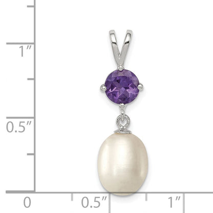 Sterling Silver 8-9mm White Freshwater Cultured Pearl and .75AM Amethyst Pendant