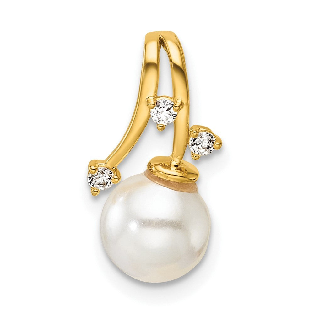 14k Yellow Gold  1/15 carat Diamond and Freshwater Cultured Pearl Chain Slide