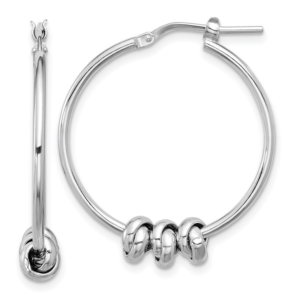 Sterling Silver Rhodium-plated Polished Love Knot Hoop Earrings