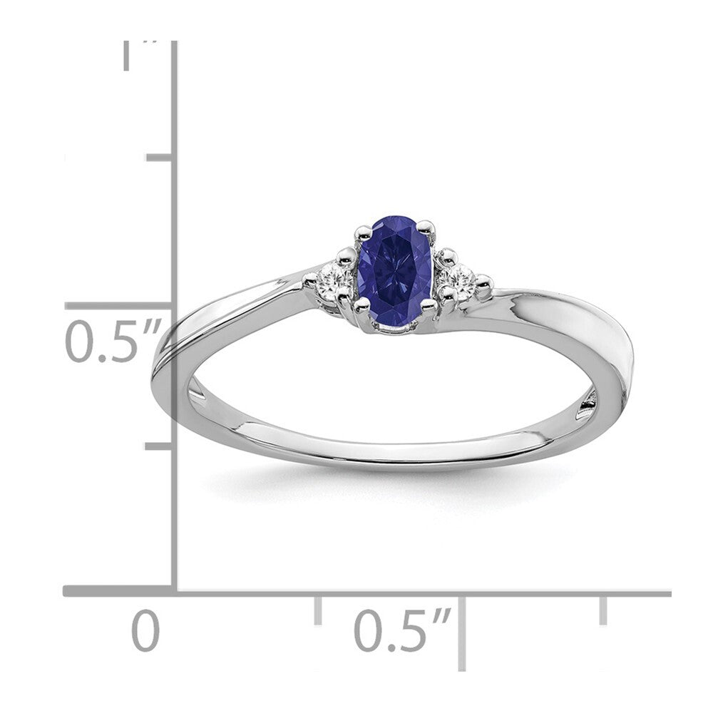14k White Gold Created Sapphire and Diamond Ring Size 7