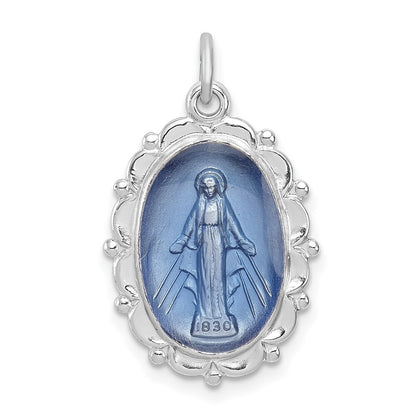 Sterling Silver Rhodium-plated Miraculous Medal Pendant