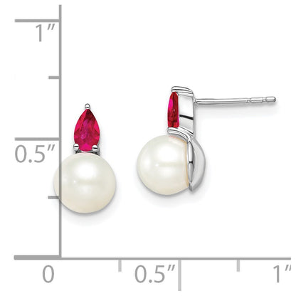 14k White Gold FWC Pearl and Ruby Stud Earrings