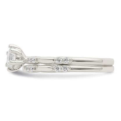 Sterling Silver Polished CZ Wedding Ring Set Size 8