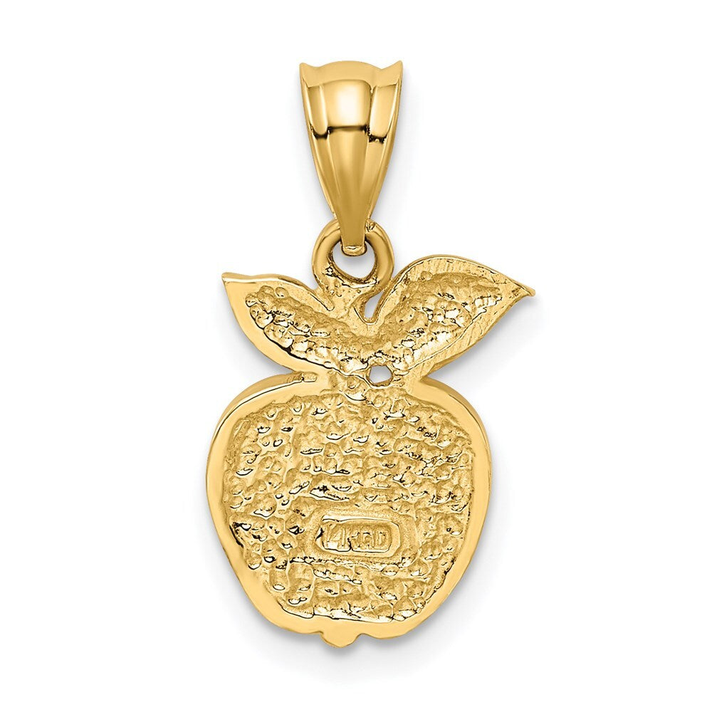 14k Yellow Gold Polished Red Enameled Apple Pendant for Women