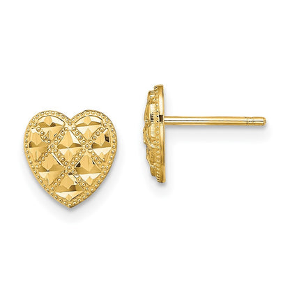 14k Yellow Gold Criss-Cross w/ Diamond-Cut Heart Earrings