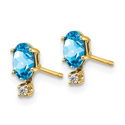 14k Yellow Gold Diamond & Blue Topaz Birthstone Stud Earrings Gift for Women