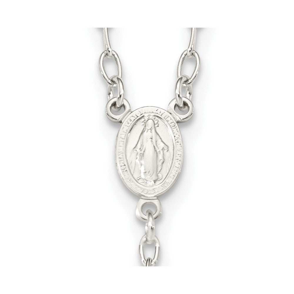 Sterling Silver Tri-color Polished Textured Bead Rosary 26 inch Necklace
