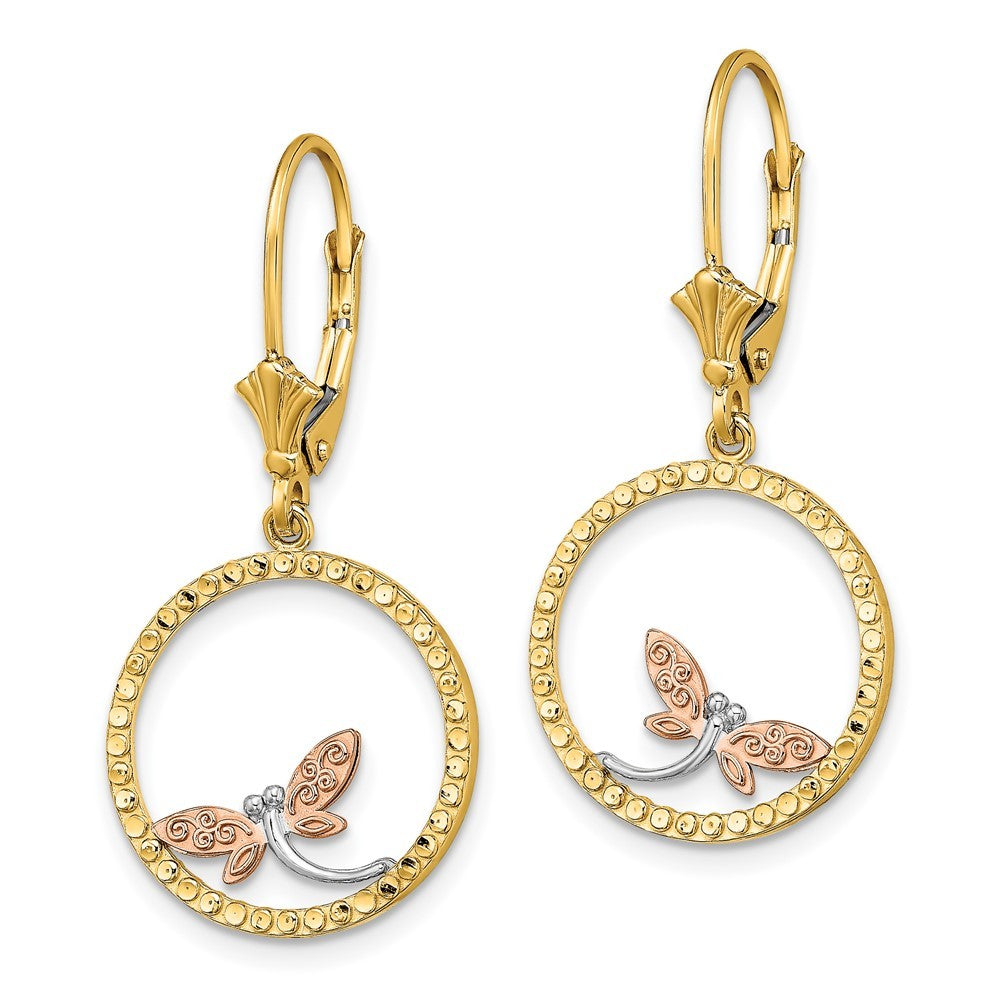 14K Two-Tonew/White Rhodium Diamond-Cut Dragonfly Earrings