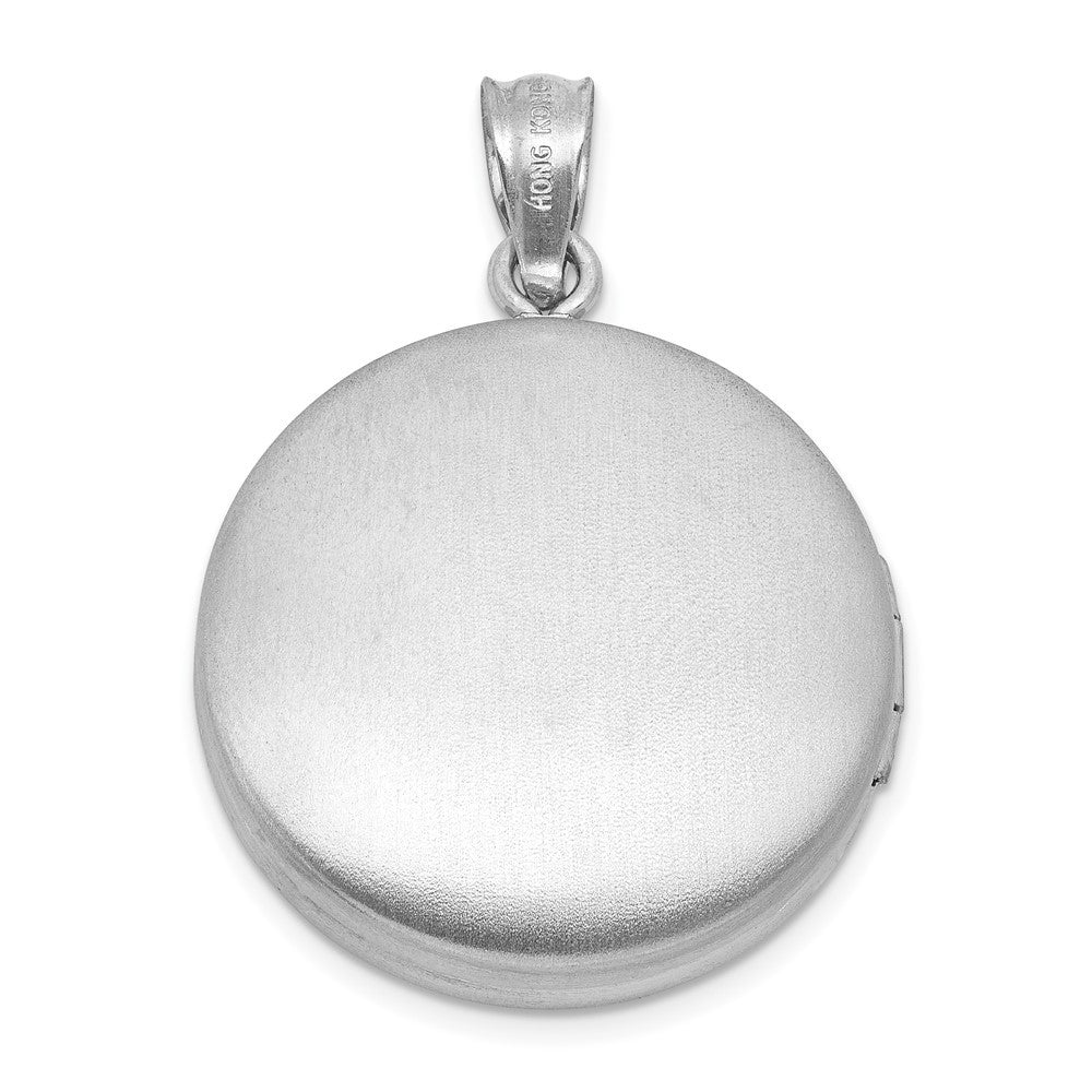 Sterling Silver Brushed Diamond-cut 1/20 Ct Diamond Cross 20mm Round Locket