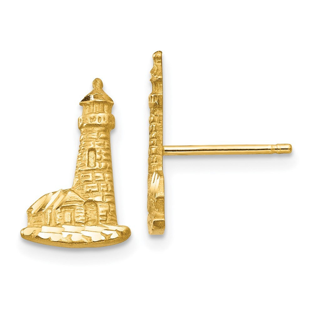 14k Yellow Gold Diamond-cut Lighthouse Earrings