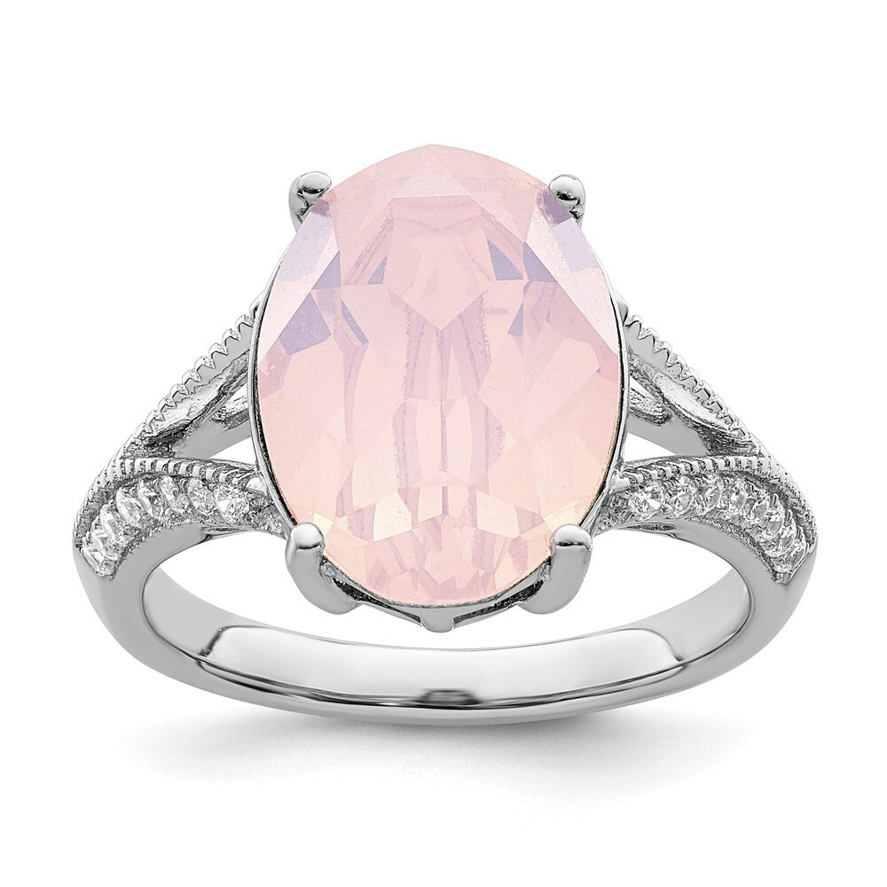 Sterling Silver Rhodium-plated Polished CZ & Pink Crystal Ring Size 8