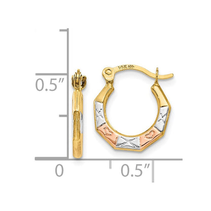 14k Yellow Gold & White and Rose Rhodium Hoop Earrings Gift for Women