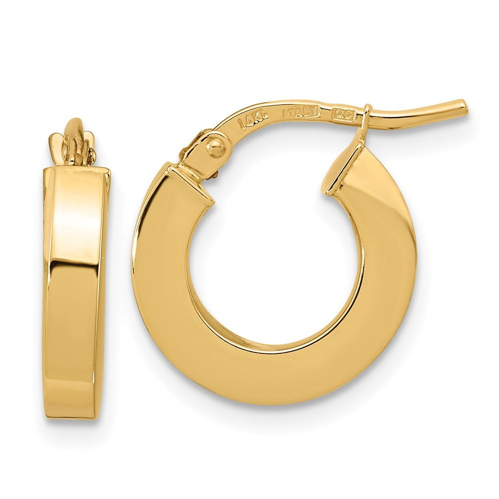 14k Yellow Gold Polished 3mm Square Tube Hoop Earrings