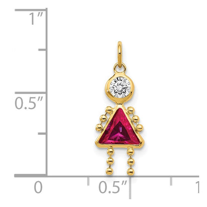 14k Yellow Gold July Girl Birthstone Charm Pendant for Women