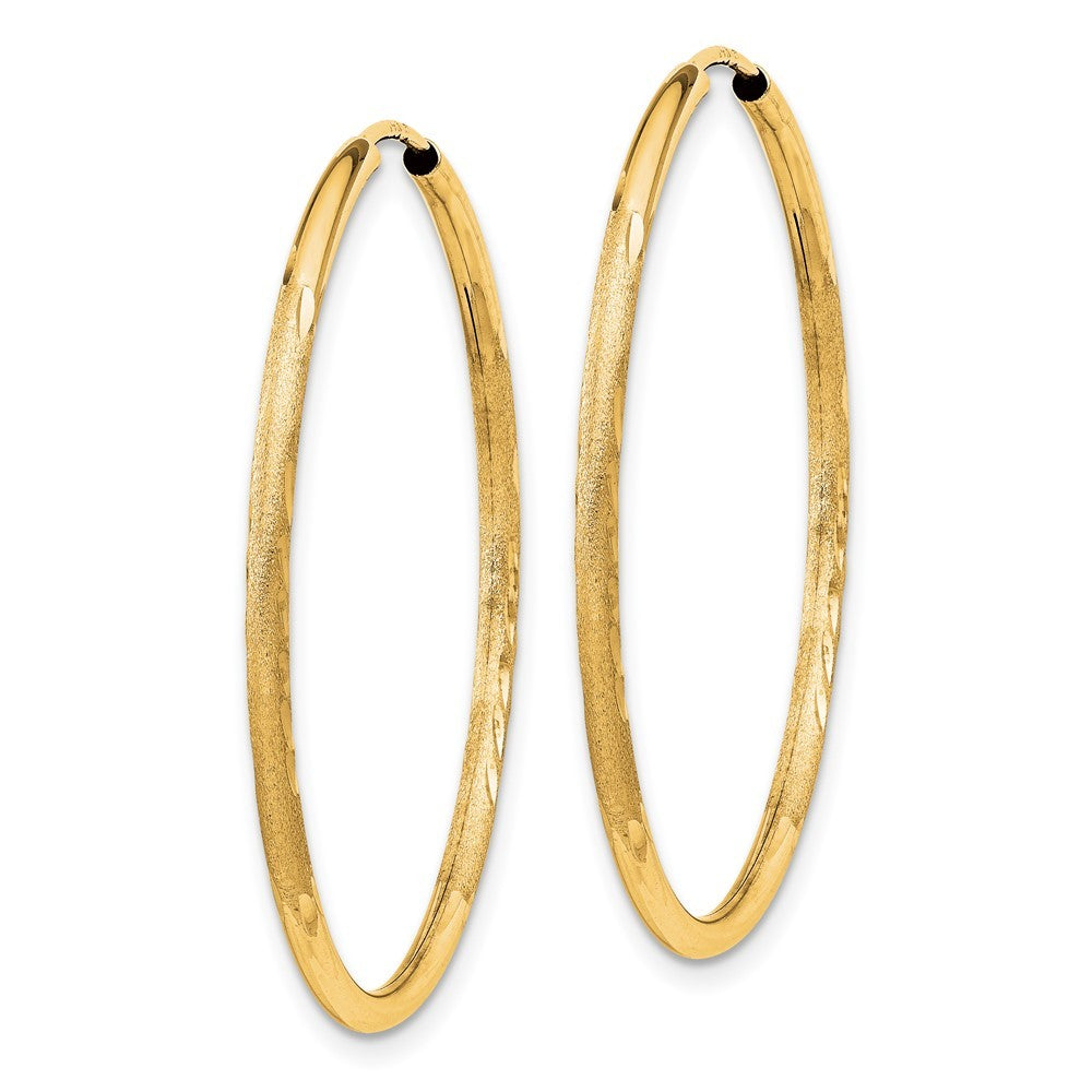 14k Yellow Gold 1.5mm Satin Diamond-cut Endless Hoop Earrings