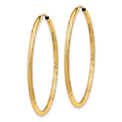 14k Yellow Gold 1.5mm Satin Diamond-cut Endless Hoop Earrings