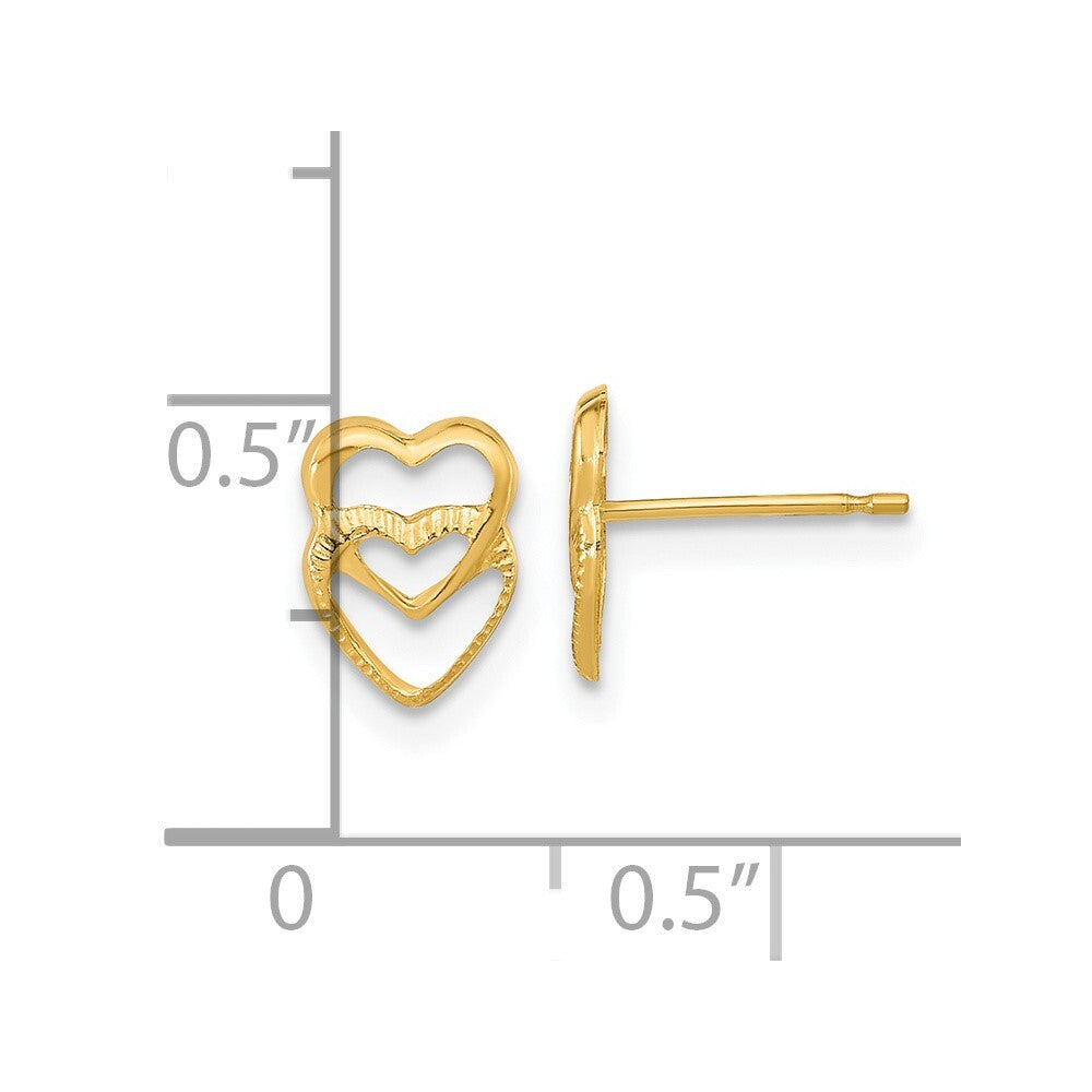 14k Yellow Gold Hearts Stud Earrings Gift for Women