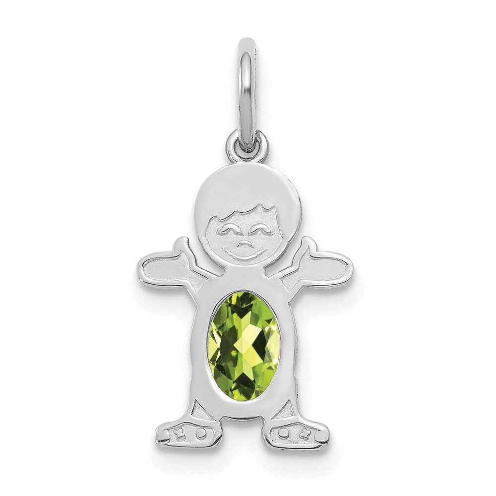 14k White Gold Boy 6x4 Oval Genuine Peridot-August Pendant for Women
