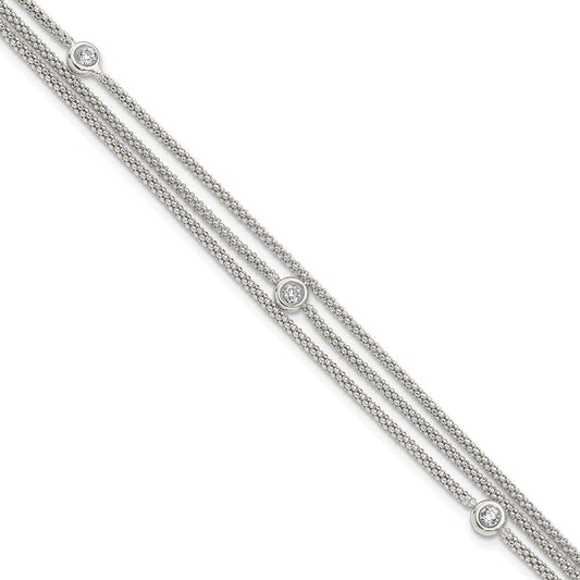 Sterling Silver Polished Multi Strand CZ Bracelet