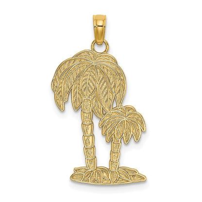 14k Yellow Gold 2-D Textured Double Palm Trees Charm Pendant for Women