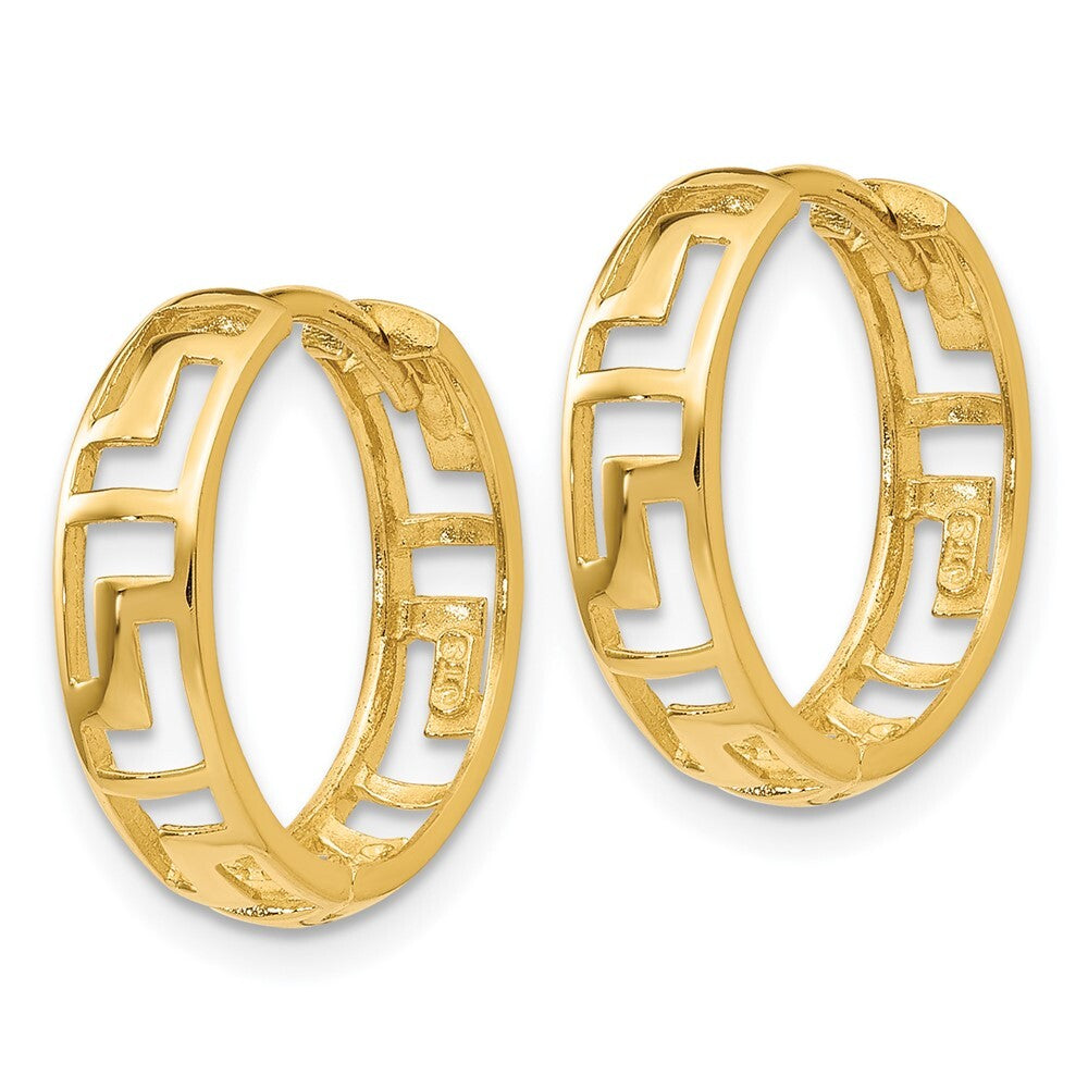 14k Yellow Gold Greek Key Hinged Hoop Earrings Gift for Women