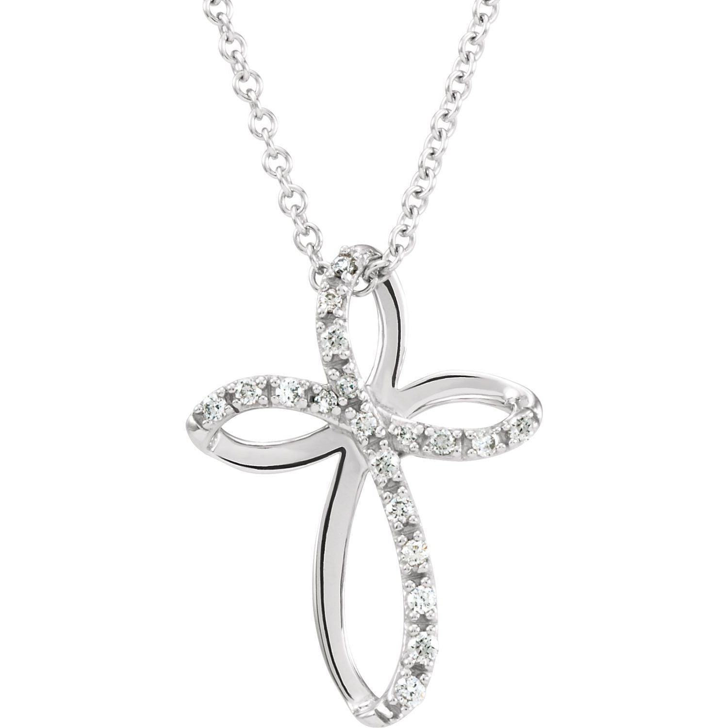 14k White Gold 1/10 CTW Natural Diamond Cross Pendant Necklace 18"