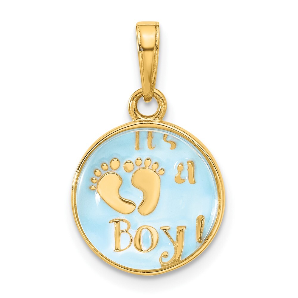 14k Yellow Gold Polished with Blue Enamel Clear Epoxy Resin It's A Boy Pendant
