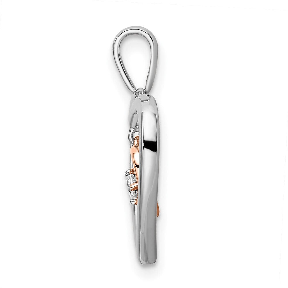 14k Two-tone Gold White and Rose Double Heart Diamond Pendant for Women
