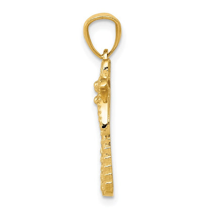 14k Yellow Gold Textured Polished Palm Tree Pendant for Women