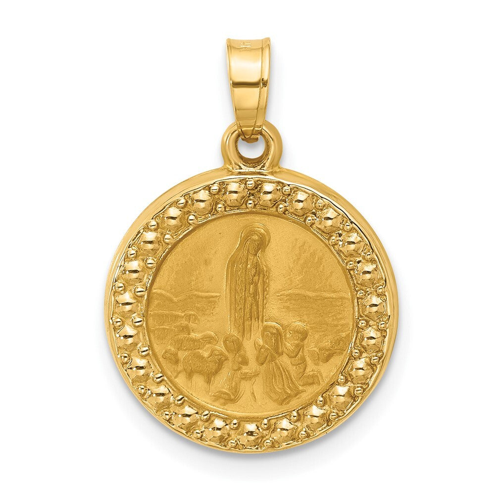 14k Yellow Gold Satin and Polished St Anthony Medal Circle Pendant for Women