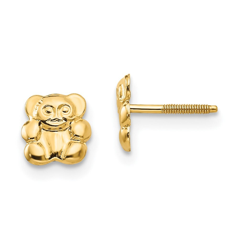 14k Yellow Gold Polished Teddy Bear Screwback Stud Earrings Gift for Women