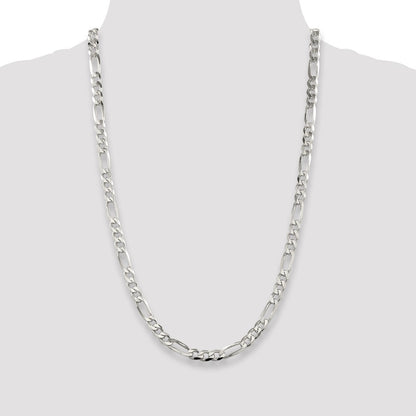 Sterling Silver 7.0mm Pav� Flat Figaro Chain