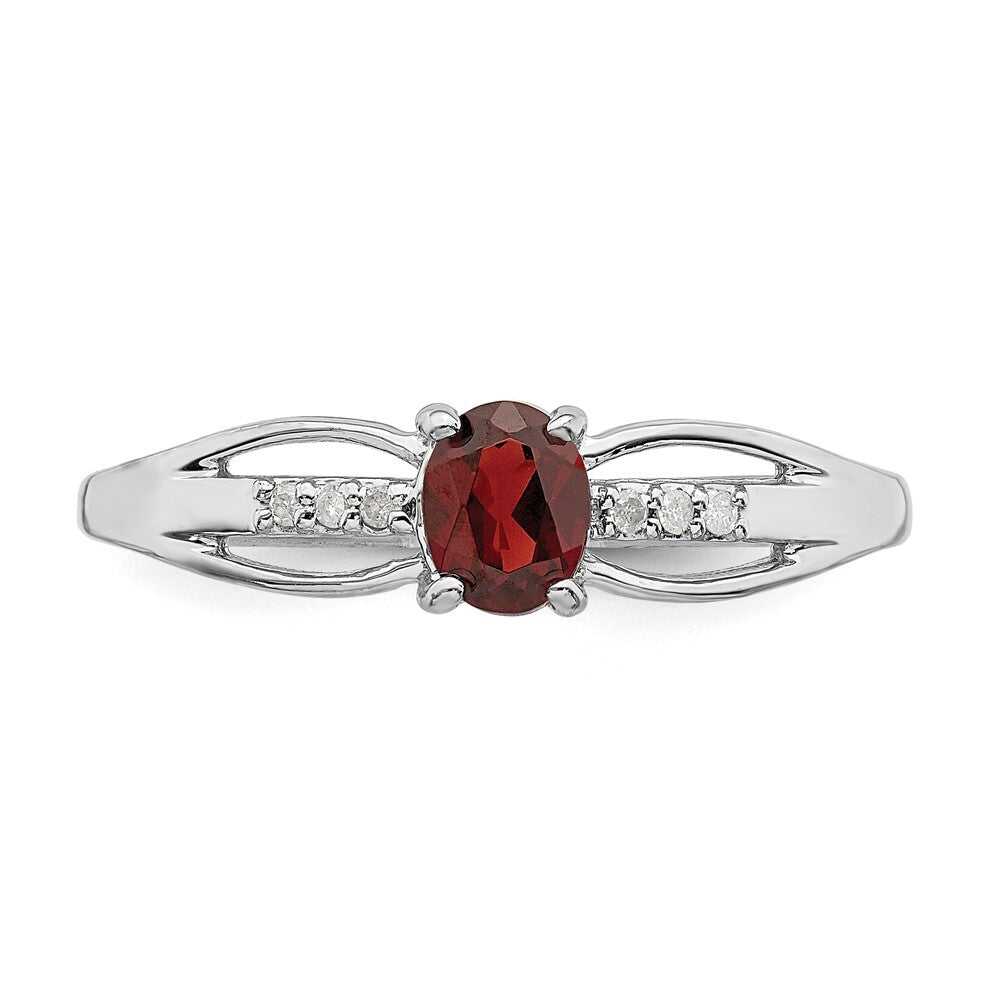 Sterling Silver Rhod-plated Diamond Garnet Ring Size 6
