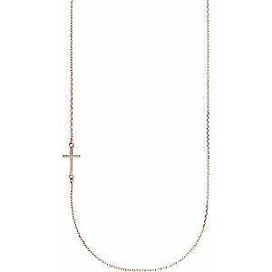 14k Rose Gold Off-Center Sideways Cross 16" Necklace for Women