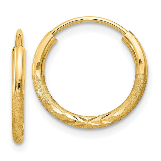 14k Yellow Gold 1.5mm Satin Diamond-cut Endless Hoop Earrings