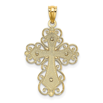 14k Two-tone Gold Gold Polished 2 Level Filigree Cross Pendant