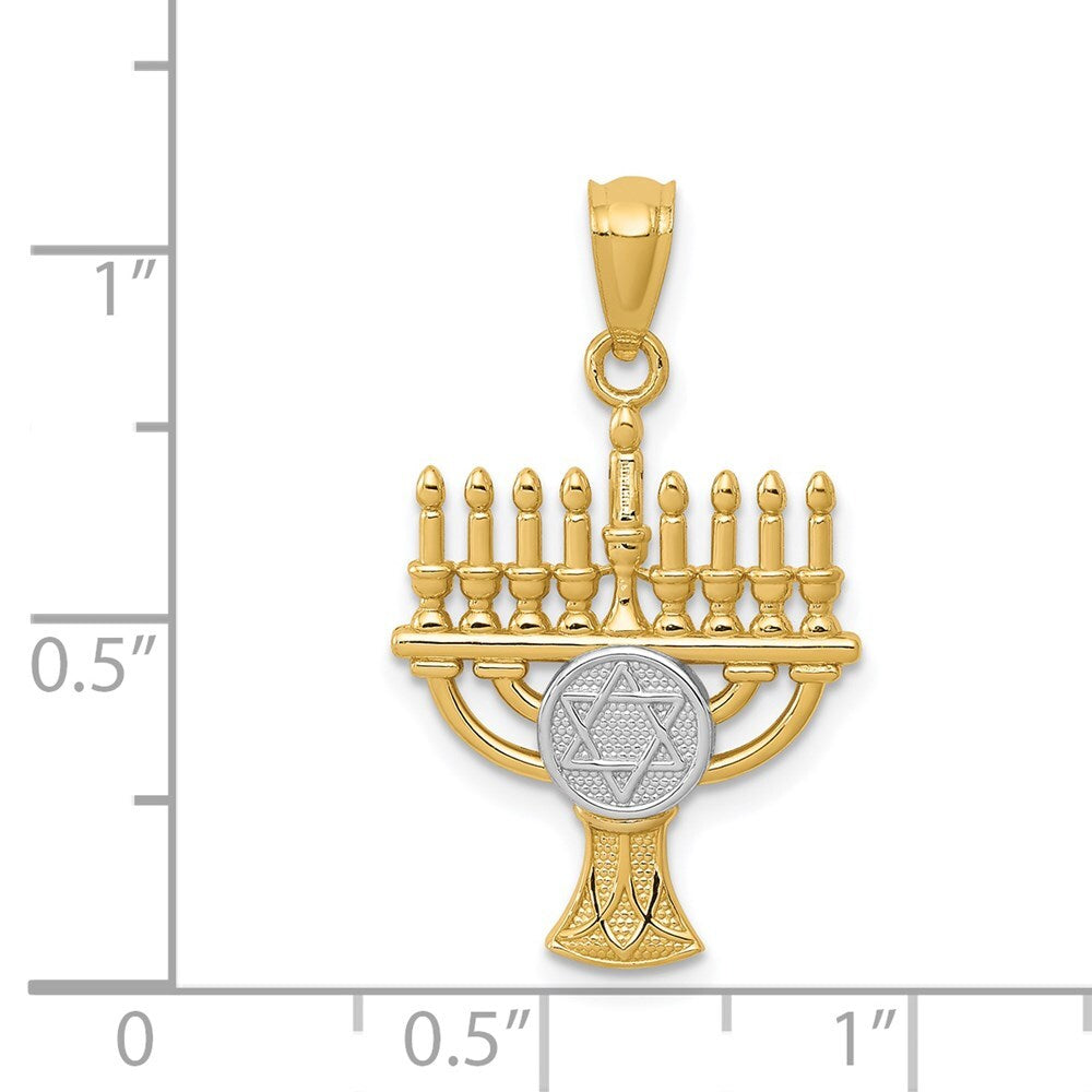 14k Yellow Gold White Rhodium Menorah Pendant