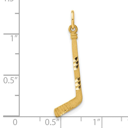 14k Yellow Gold Satin Diamond-cut Hockey Stick Charm