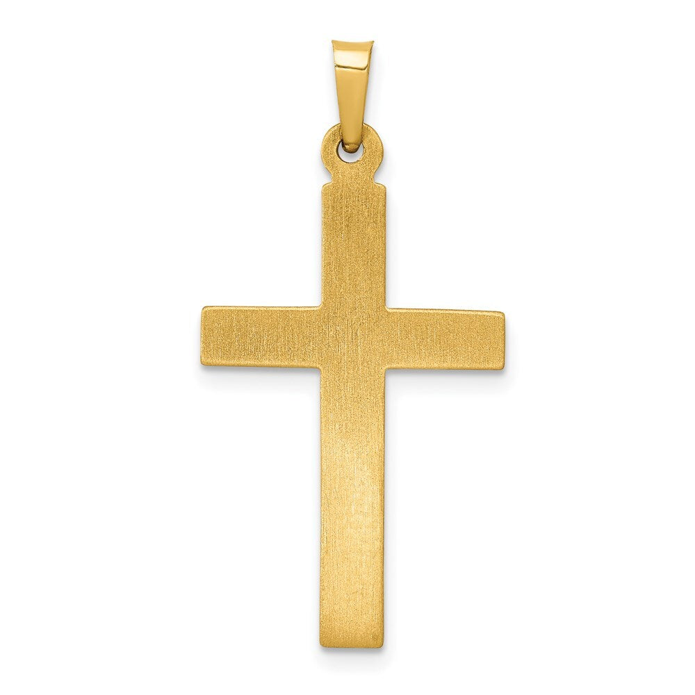 14k Yellow Gold Textured and Polished Diamond Cross Pendant for Women