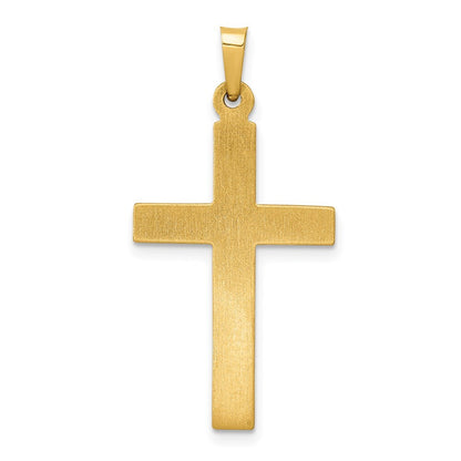 14k Yellow Gold Textured and Polished Diamond Cross Pendant for Women