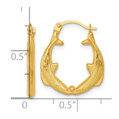 14k Yellow Gold Polished Whale Hoop Earrings Gift for Women