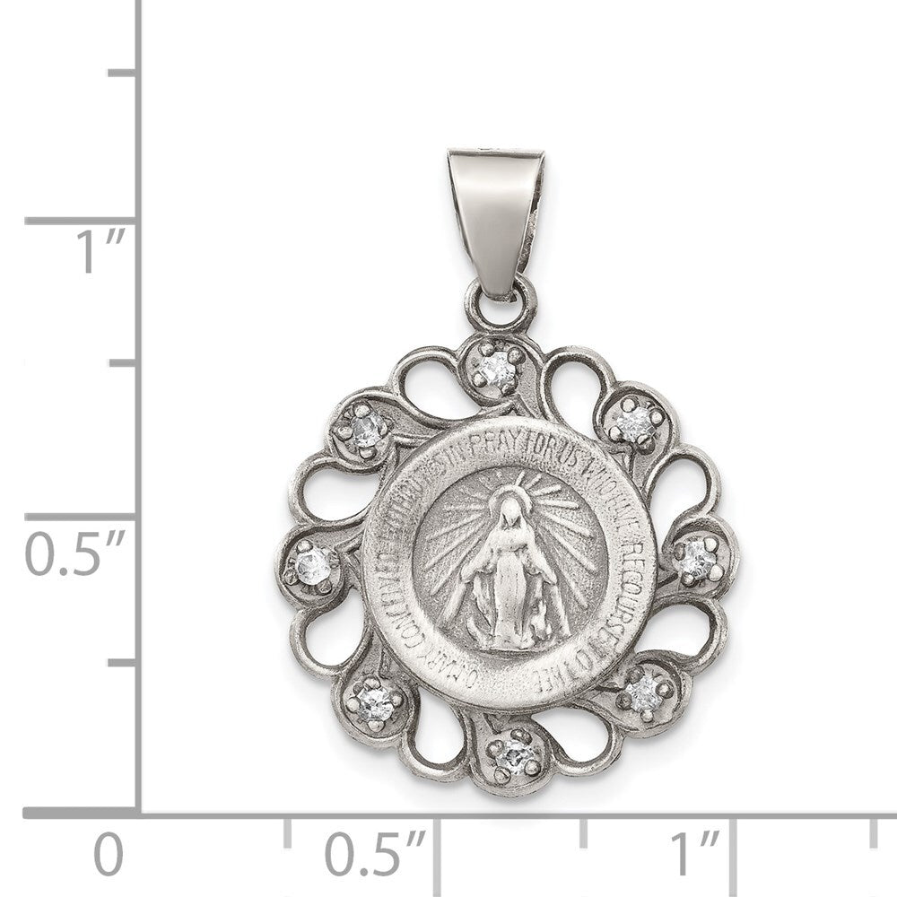 Sterling Silver & Cubic Zirconia Antiqued Blessed Mother Pendant