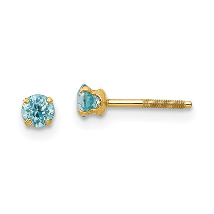 14k Yellow Gold 3mm Blue Zircon Stud Earrings Gift for Women