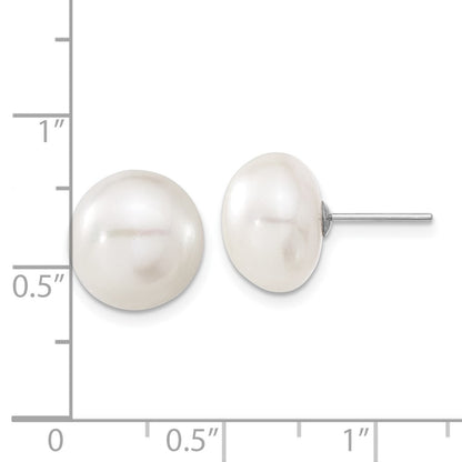 14k White Gold 11-12mm White Button Freshwater Cultured Pearl Stud Earrings