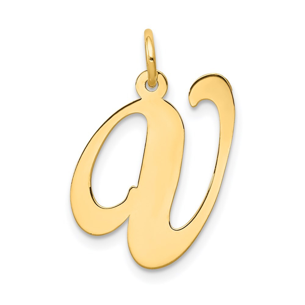 14k Yellow Gold Large Fancy Script Letter V Initial Charm Pendant for Women